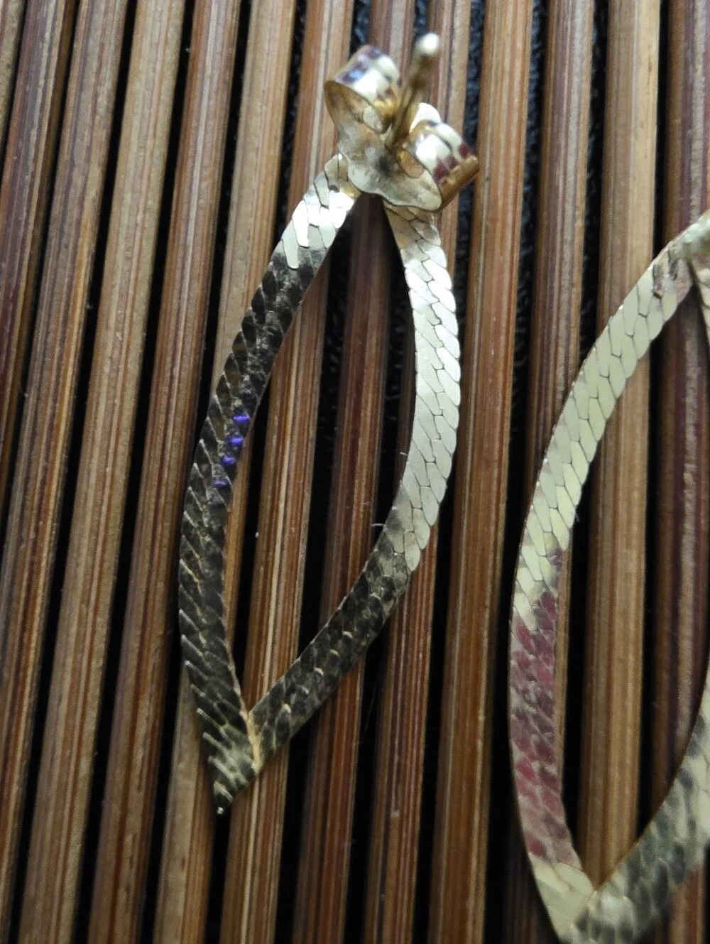 14k Herringbone Yellow Gold Dangle Earrings (Vintage)